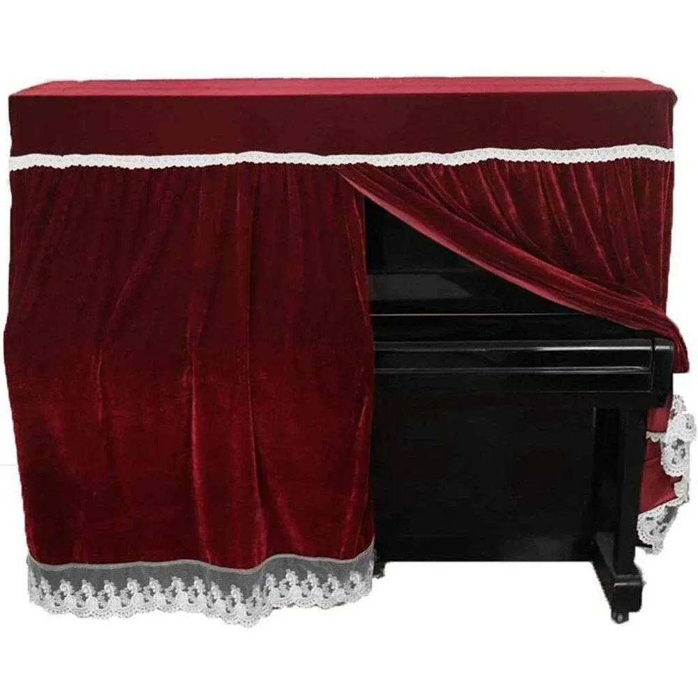NEW - Red Velvet Upright Piano Cover with Black Velvet Seat Cover